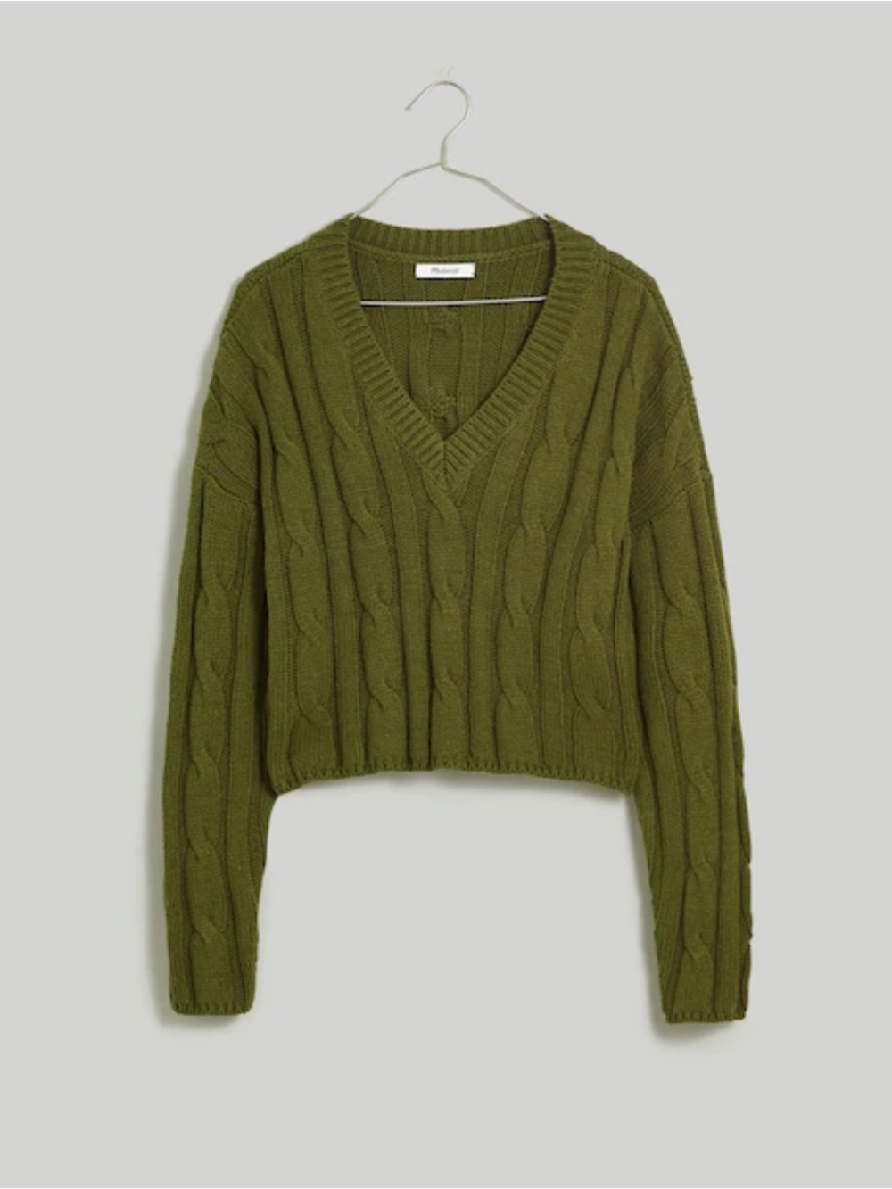 Madewell Cable Knit V-Neck Cropped Sweater